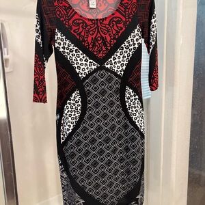Monroe & Main Black, Red & White Sheath Dress with 3/4 Sleeves
